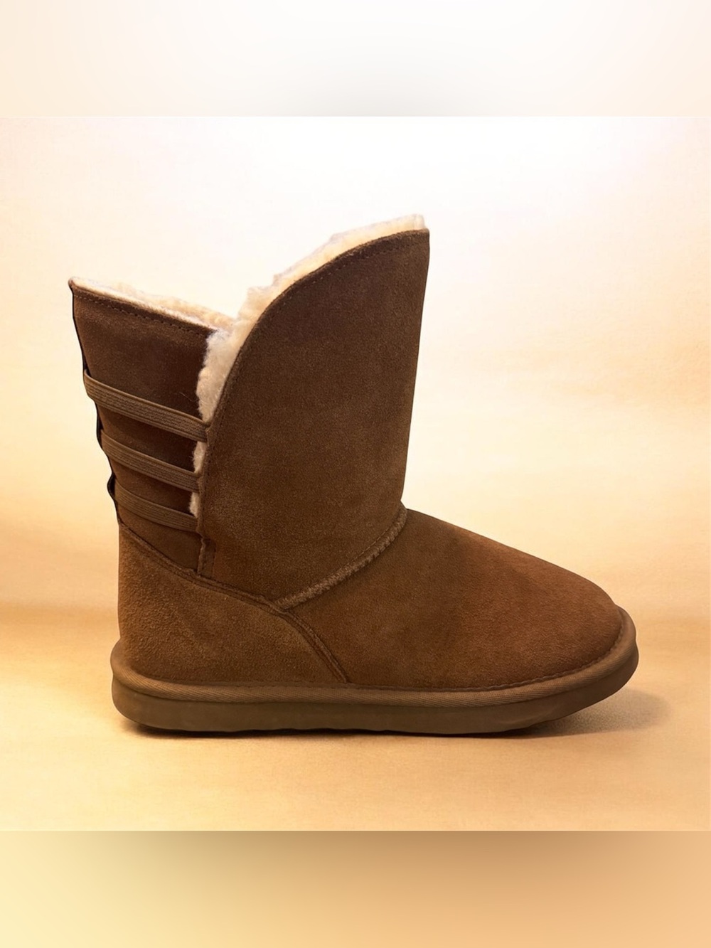 BearPaw Women's Chestnut Suede Winter Boot with Shearling Cuff